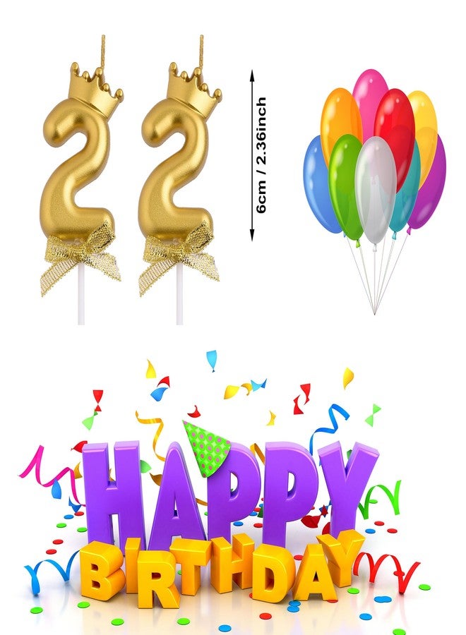 VSHILI 22nd Birthday Candles, Gold 22 Year Old Number Birthday Candles, Happy Birthday Party Cake Topper Decoration Gifts for Women Men - Image 2